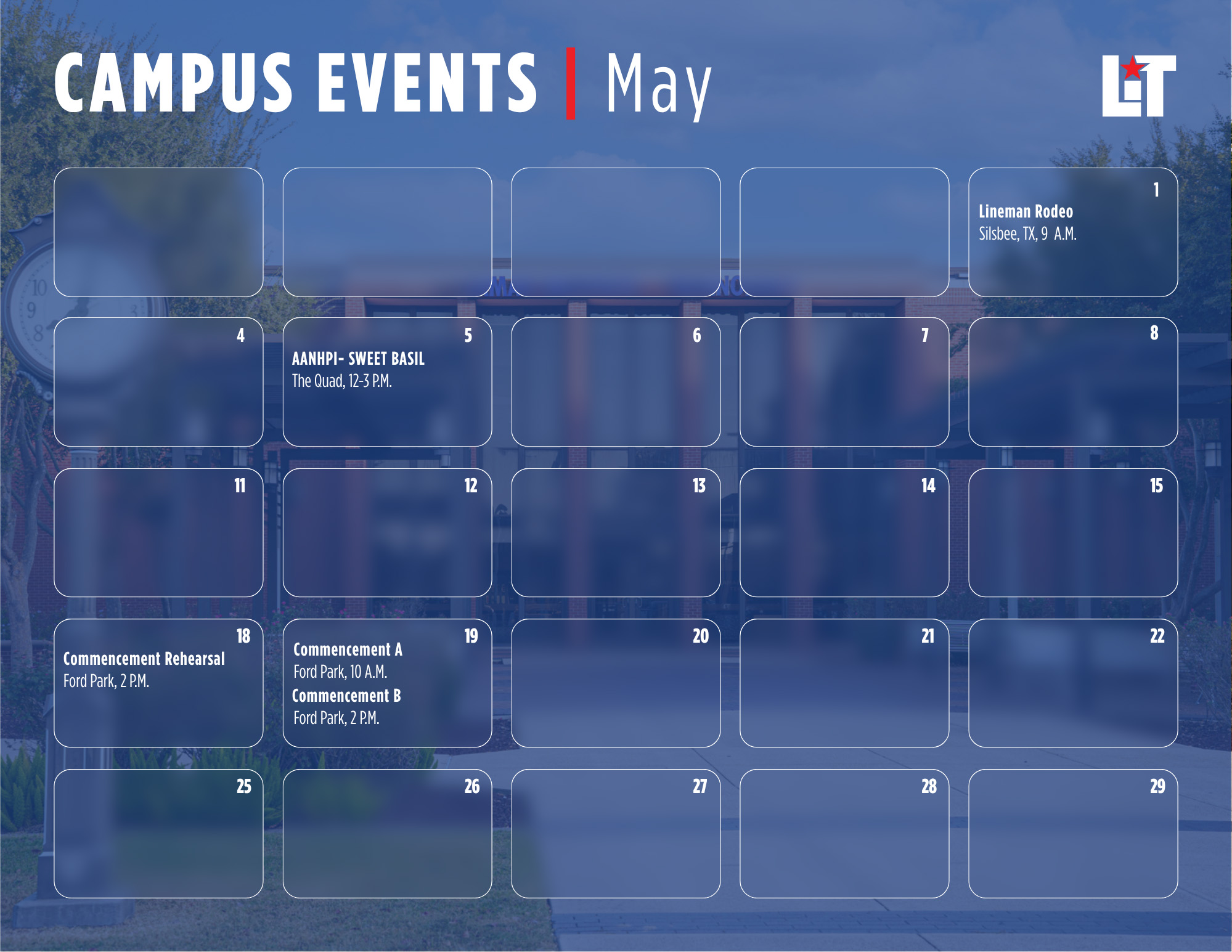 Campus Events for May 2026 at LIT