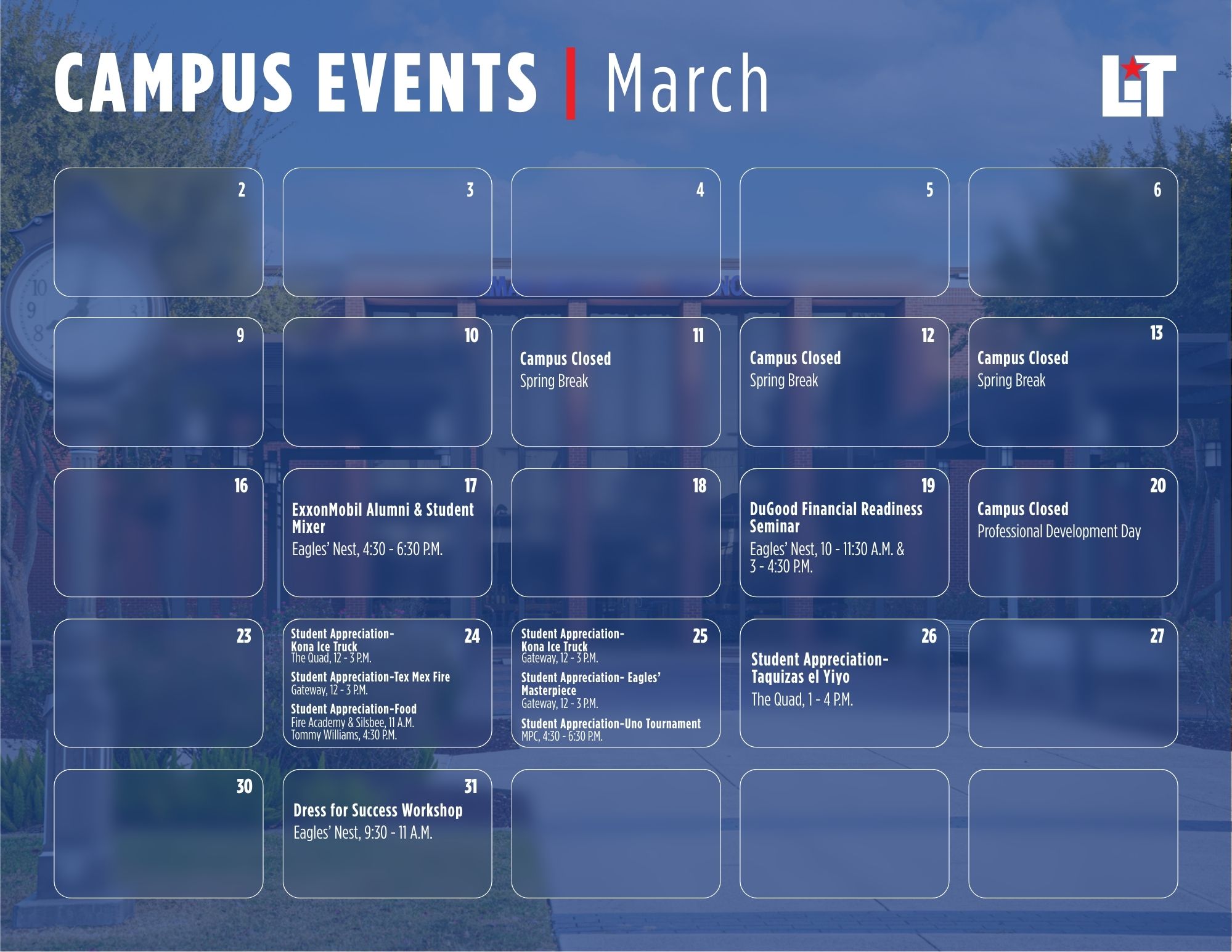 Campus Events for March 2026 at LIT
