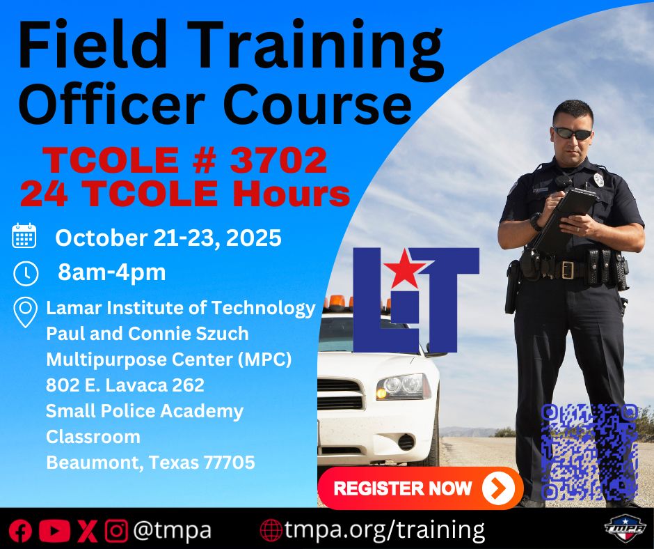 Field Training Officer Course - October 21-23 (8:00 AM - 4:00 PM) Field Training Officer Course - October 21-23 (8:00 AM - 4:00 PM)