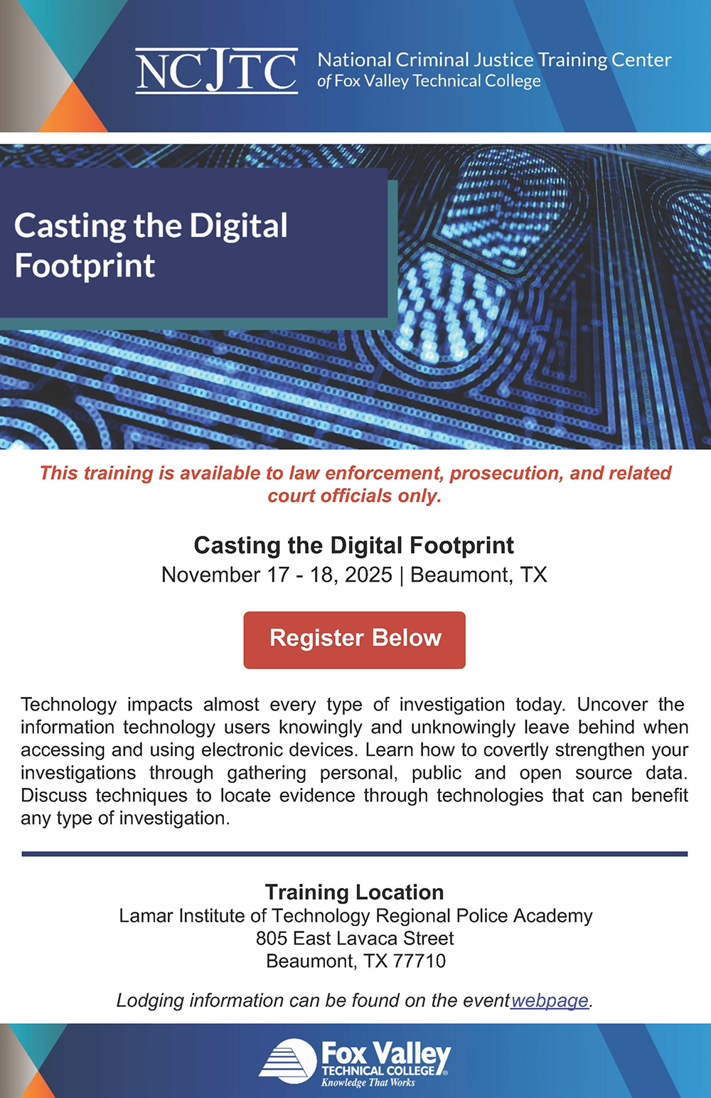 November 17-18 (8:00 AM - 5:00 PM) - Casting a Digital Footprint November 17-18 (8:00 AM - 5:00 PM) - Casting a Digital Footprint