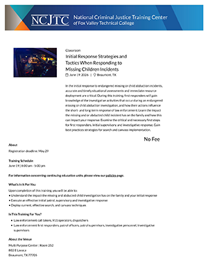 Initial Response Strategies and Tactics When Responding to Missing Children Incidents Course - June 19, 2026